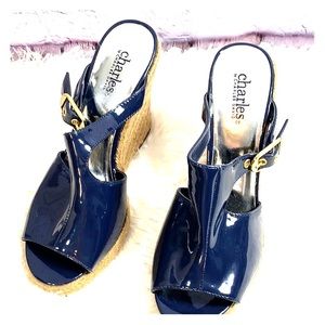 Charles David Navy Patent Leather Wedge